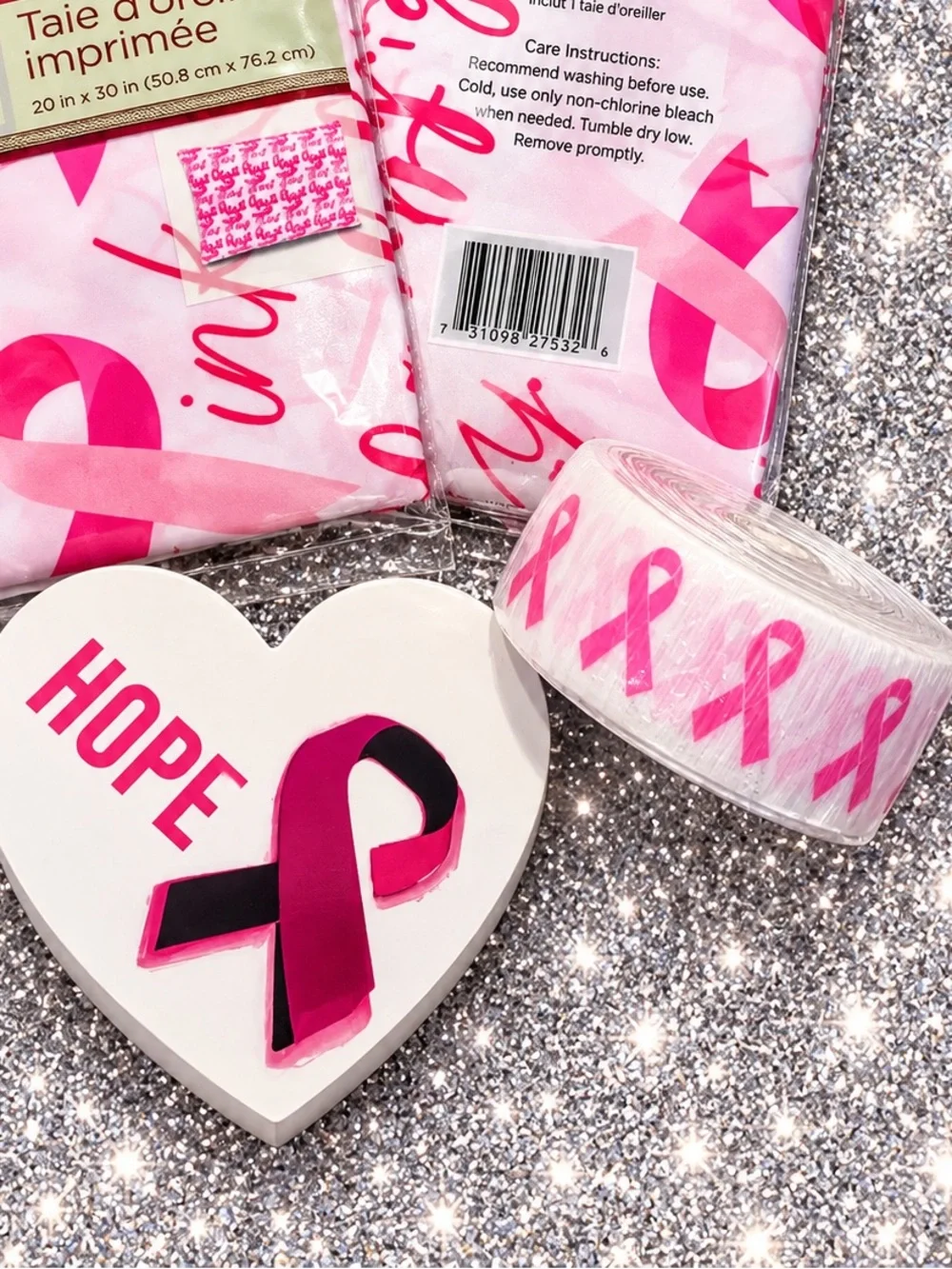 Home Collection Breast Cancer Awareness Satin Pillowcases Set With Decor